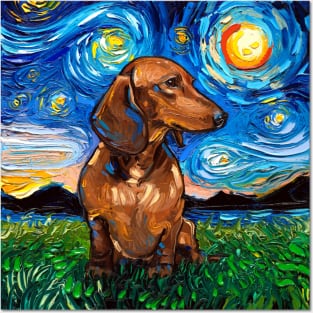 Brown Short Hair Dachshund Night Posters and Art